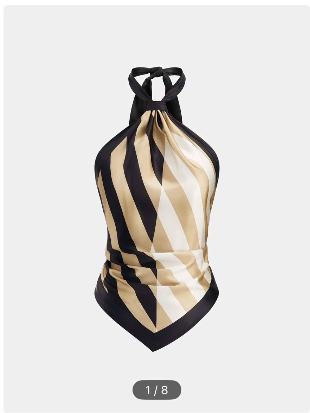 Commense Black, Gold & Cream Striped Halter Scarf Top